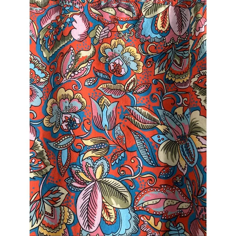J. Crew With Liberty of London Mens Size XL Red Floral Print Summer Cotton Shirt
